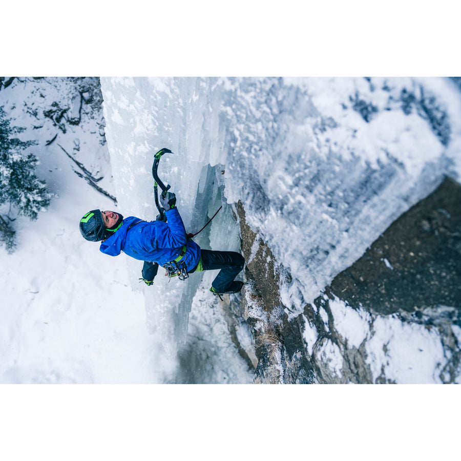 Yannick Glatthard ice climbing in Cooke City.
