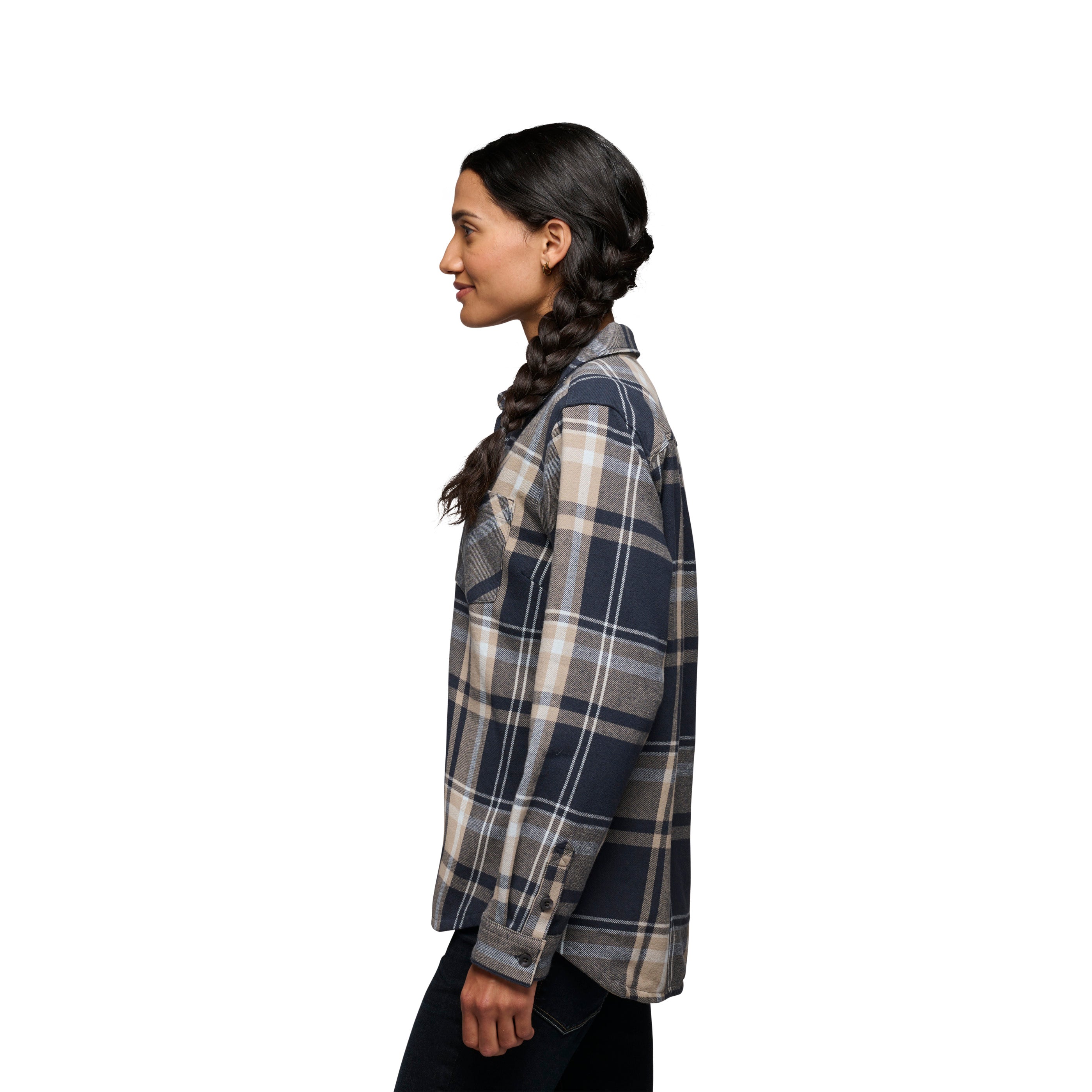 Charcoal-Moonstone Plaid ~ Model is 5' 8" | Chest 34" | Waist 27" | Size Small/6