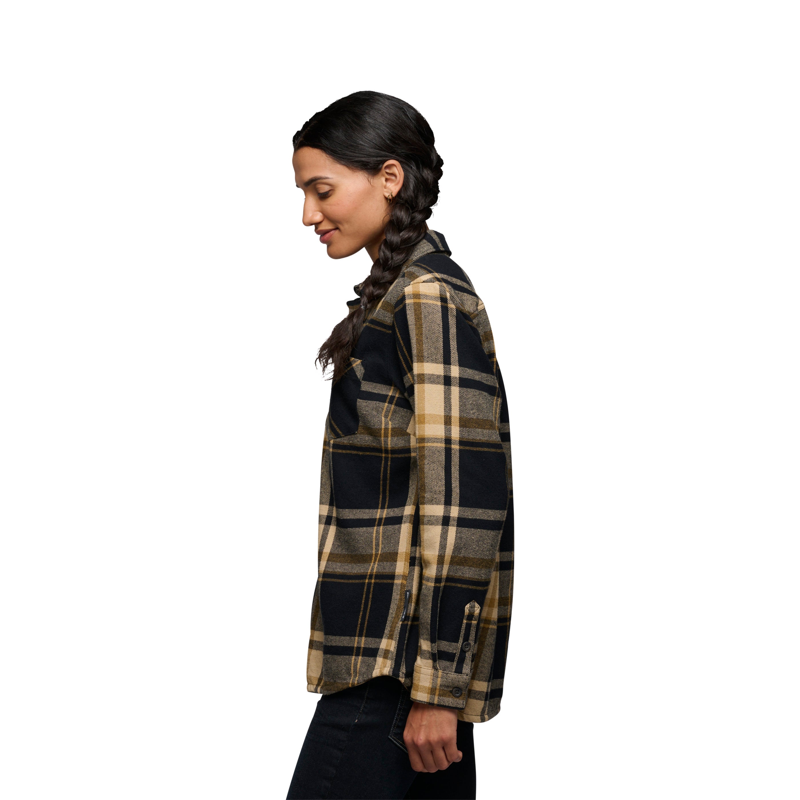 Khaki-Black Plaid ~ Model is 5' 8" | Chest 34" | Waist 27" | Size Small/6
