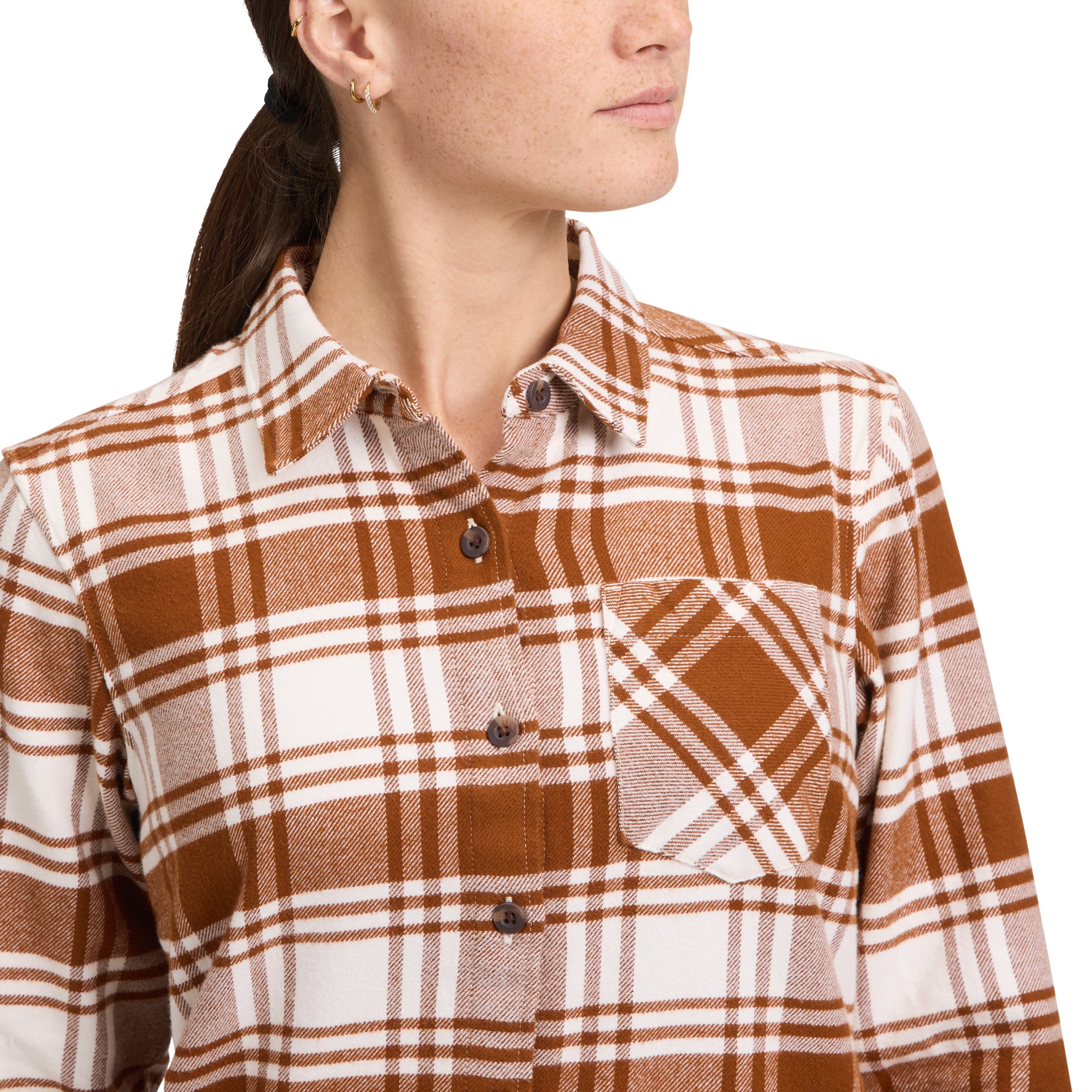 Clay-Off White Plaid ~ Model is 5' 7" | Chest 36" | Waist 27" | Size Small/6